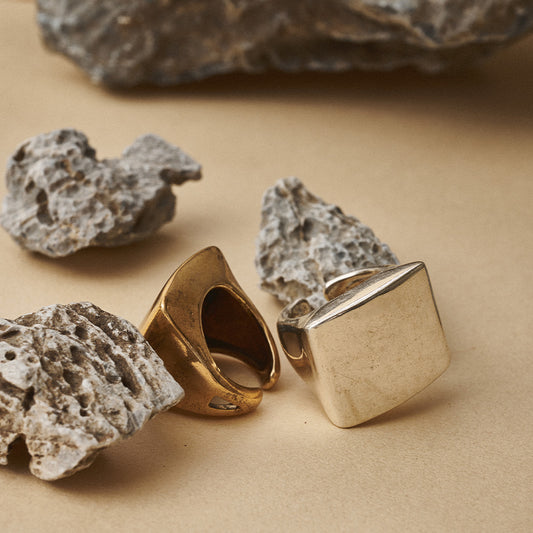 【LIMITED NUMBER】Vintage Like/volume ring リング ニッケルフリー メタル ビッグ スクエア フラット フリーサイズ 指輪