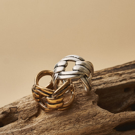 【LIMITED NUMBER】Vintage Like/volume ring リング ニッケルフリー メタル オーバルチェーン ワイド フリーサイズ 指輪