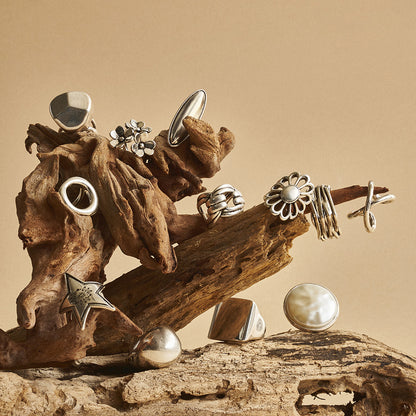 【LIMITED NUMBER】Vintage Like/volume ring リング ニッケルフリー メタル サークル フレーム マーブル カラー フリーサイズ 指輪