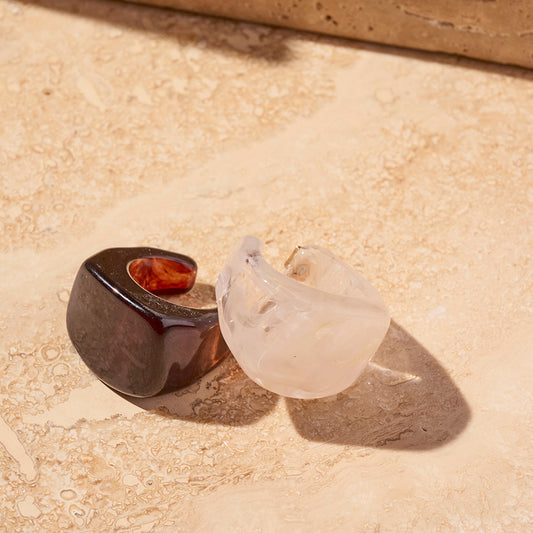 【LIMITED NUMBER/リミテッドナンバー】MELLOW バンピー レクタングル ワイド マーブル カラー スクエアメタル 15号 指輪