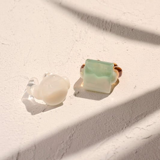 【LIMITED NUMBER/リミテッドナンバー】MELLOW スクエア サークル ウェーブ クリア マーブル カラーボール 12号 指輪