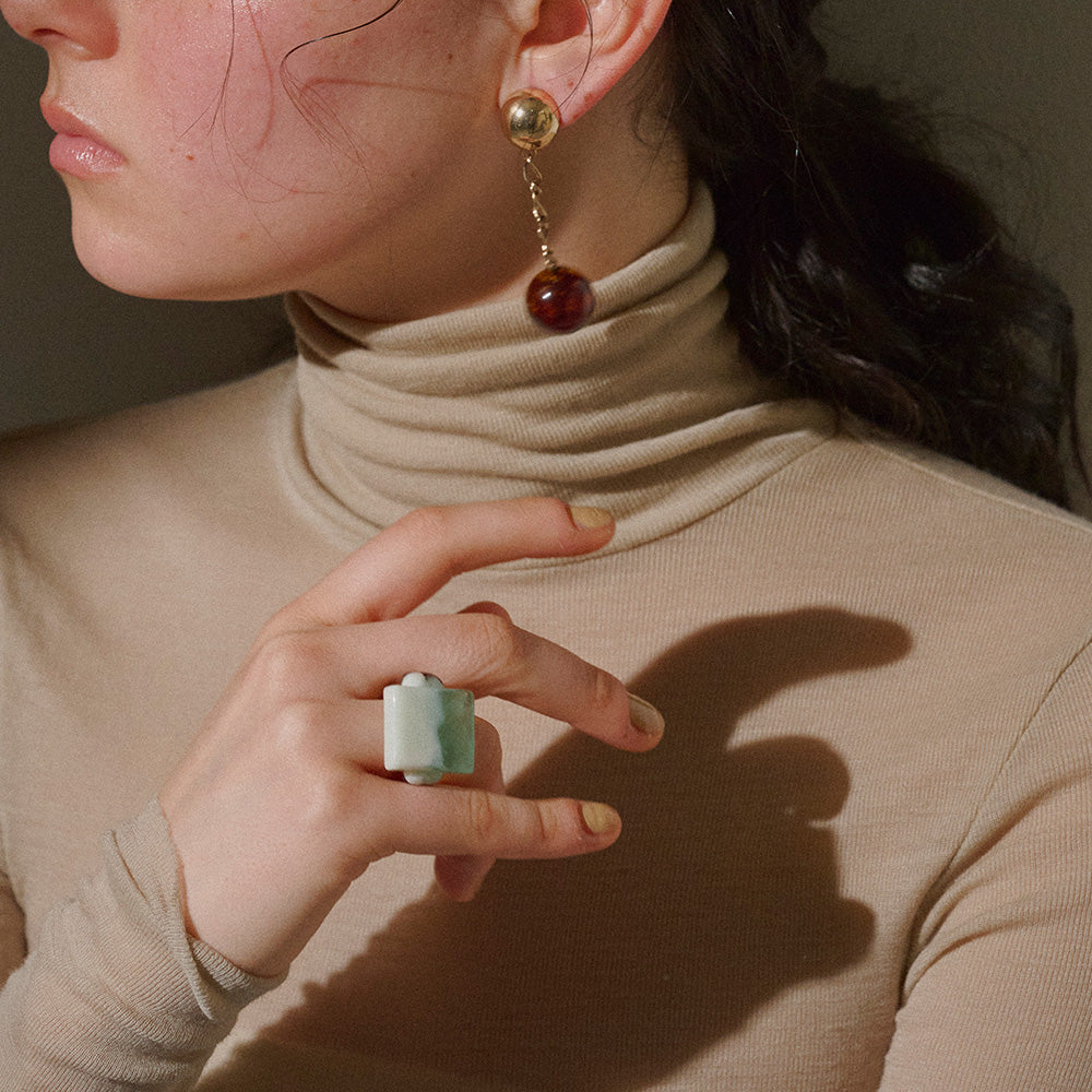 【LIMITED NUMBER/リミテッドナンバー】MELLOW スクエア サークル ウェーブ クリア マーブル カラーボール 12号 指輪