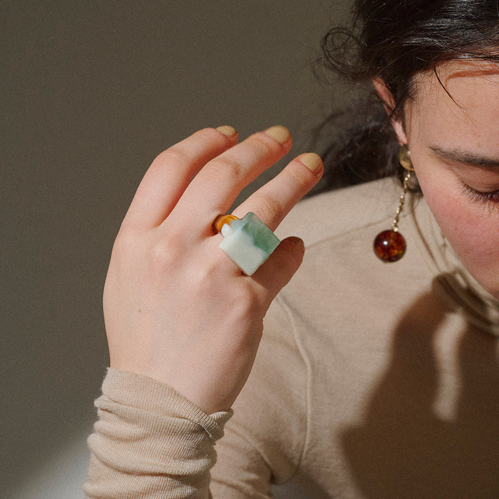 【LIMITED NUMBER/リミテッドナンバー】MELLOW スクエア サークル ウェーブ クリア マーブル カラーボール 12号 指輪