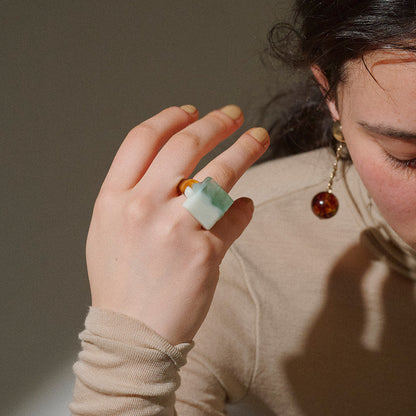 【LIMITED NUMBER/リミテッドナンバー】MELLOW スクエア サークル ウェーブ クリア マーブル カラーボール 12号 指輪