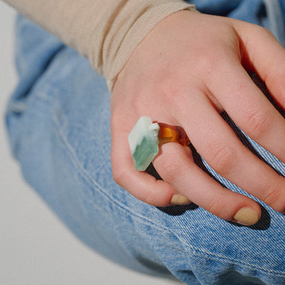 【LIMITED NUMBER/リミテッドナンバー】MELLOW スクエア サークル ウェーブ クリア マーブル カラーボール 12号 指輪