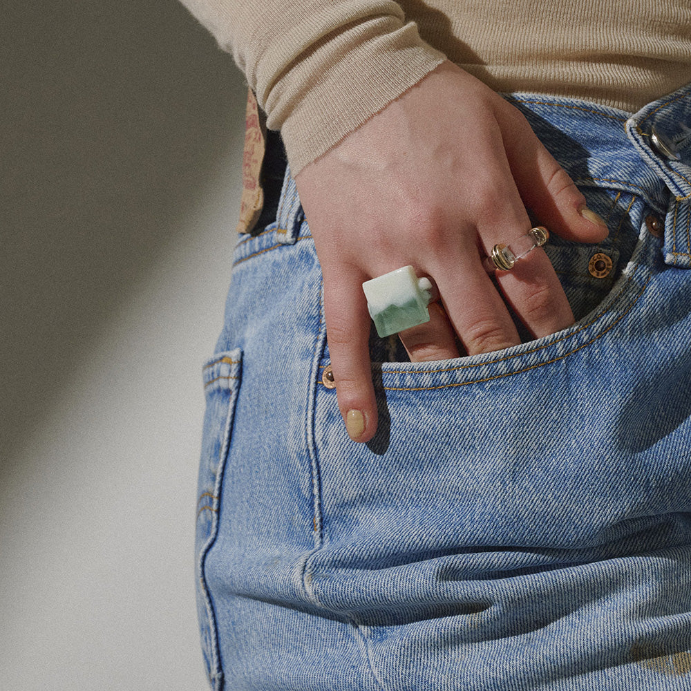 【LIMITED NUMBER/リミテッドナンバー】MELLOW スクエア サークル ウェーブ クリア マーブル カラーボール 12号 指輪