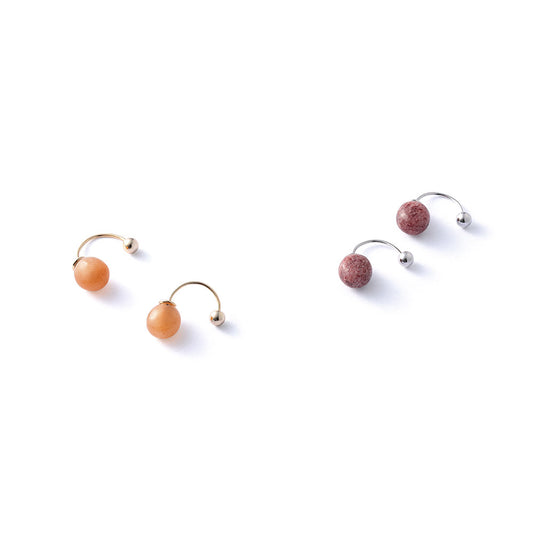 【Suu her.】ピアス サークル ボール 天然石 バックキャッチ フックピアス オリジナルクリアケース付き