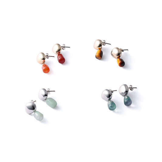 【Suu her.】ピアス 変形 スクエア ドロップ 天然石 チタンポスト スタッドピアス オリジナルクリアケース付き