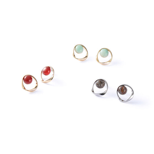 【Suu her.】ピアス ツイスト リング サークル 天然石 チタンポスト スタッドピアス オリジナルクリアケース付き