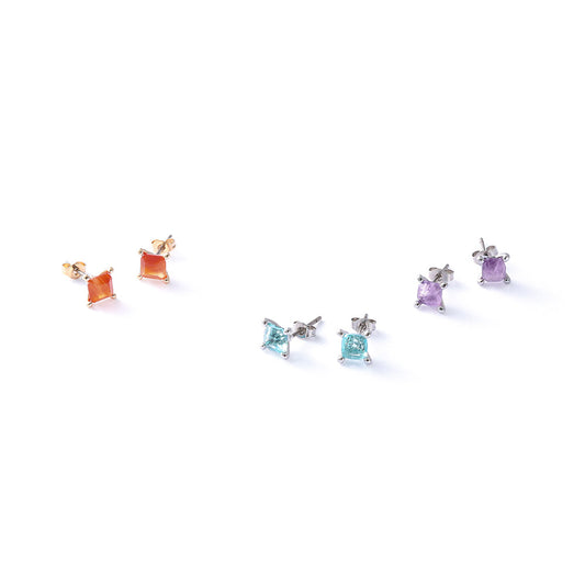 【Suu her.】ピアス スクエア カット 天然石 チタンポスト スタッドピアス オリジナルクリアケース付き