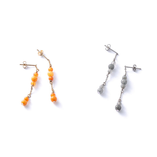 【Suu her.】ピアス 下がり チェーン ボール 天然石 スタッドピアス オリジナルクリアケース付き