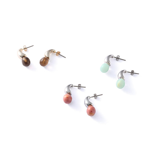 【Suu her.】ピアス ドロップ ボール 天然石 チタンポスト スタッドピアス オリジナルクリアケース付き