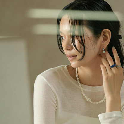 【Suu her.】ピアス ドロップ ボール 天然石 チタンポスト スタッドピアス オリジナルクリアケース付き