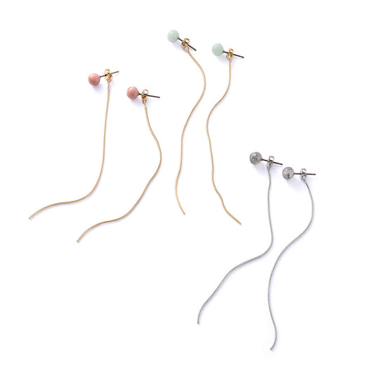 【Suu her.】ピアス ロング チェーン ボール 天然石 チタンポスト バックキャッチ スタッドピアス オリジナルクリアケース付き