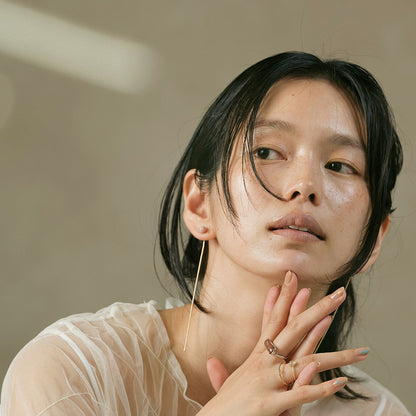 【Suu her.】ピアス ロング チェーン ボール 天然石 チタンポスト バックキャッチ スタッドピアス オリジナルクリアケース付き
