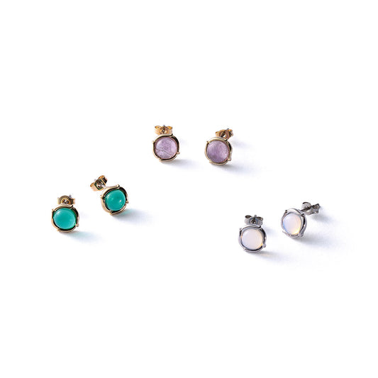 【Suu her.】ピアス サークル デザイン フレーム 天然石 チタンポスト スタッドピアス オリジナルクリアケース付き