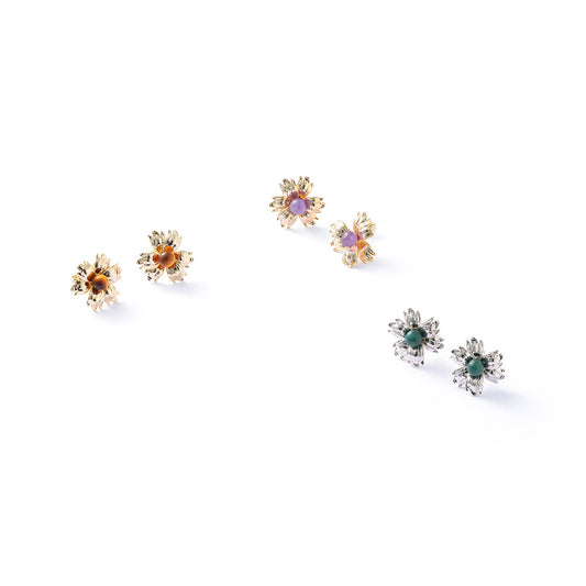 【Suu her.】ピアス フラワー 天然石 チタンポスト スタッドピアス オリジナルクリアケース付き