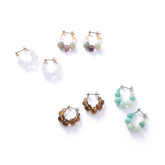 【Suu her.】ピアス サイズグラデーション 天然石 チタンポスト バックキャッチ フープピアス オリジナルクリアケース付き