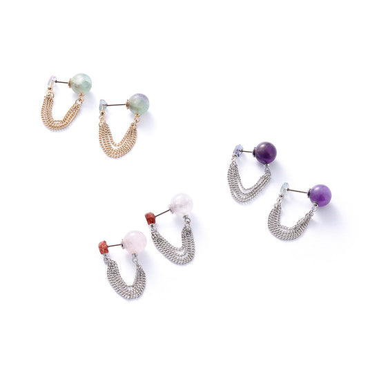 【Suu her.】ピアス 4連 チェーン ボール 天然石 チタンポスト バックキャッチ フープピアス オリジナルクリアケース付き