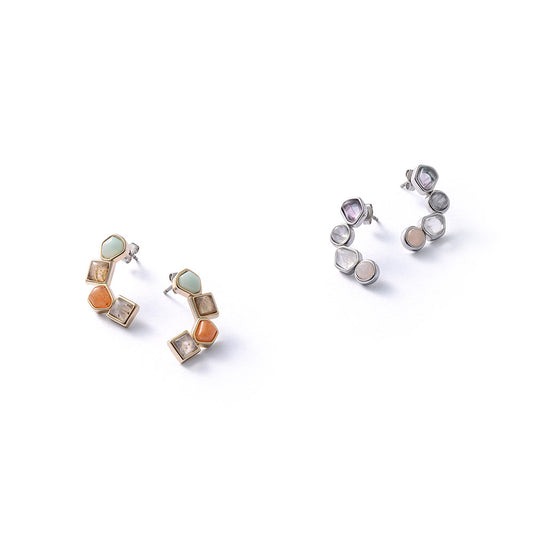 【Suu her.】ピアス サークル ヘキサゴン カット フレーム カーブライン 天然石 チタンポスト スタッドピアス オリジナルクリアケース付き