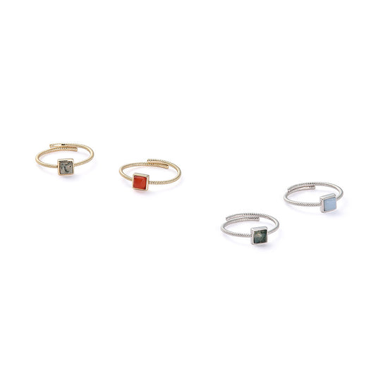 【Suu her.】リング テクスチャー ミニ スクエア フレーム 天然石 フリーサイズ 指輪 オリジナルクリアケース付き