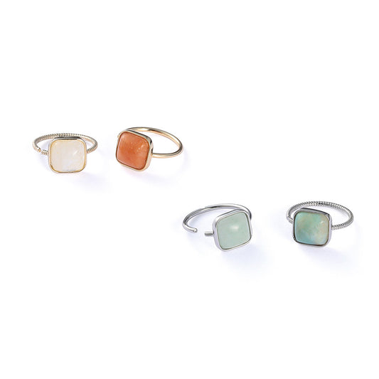 【Suu her.】リング テクスチャー スクエア フレーム 天然石 フリーサイズ 指輪 オリジナルクリアケース付き